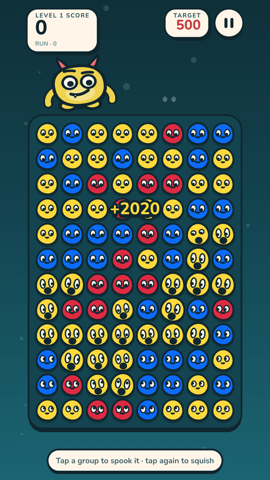 A group of twenty-three yellow monsters charged, wide-eyed, with plus 2020 floating above them