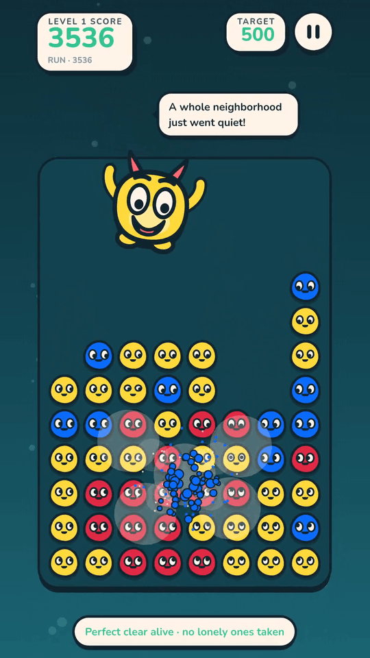 Gus airborne off his perch as burst particles scatter across the board
