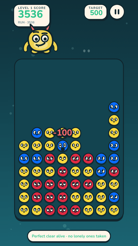 A single blue monster charged on its own, with minus 100 in red above it